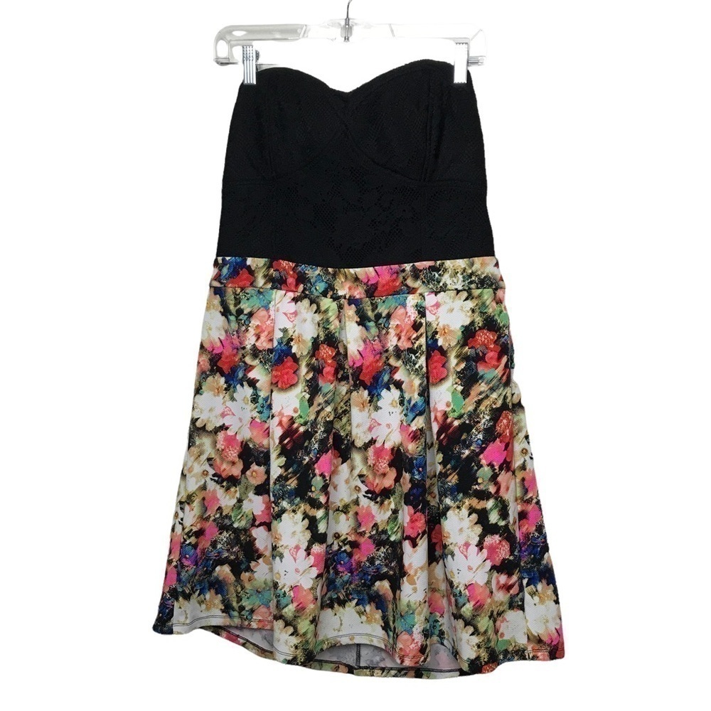 Xhilaration Black Multicolor Floral Strapless Mini Dress XL